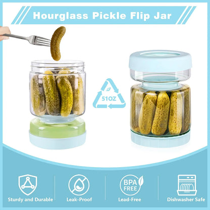 TurquoisePrime™ Glass Pickle Jar with Strainer Flip Hourglass Container