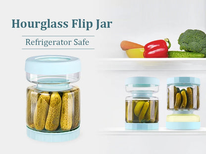 TurquoisePrime™ Glass Pickle Jar with Strainer Flip Hourglass Container